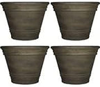 Sunnydaze 20-Inch Franklin Large Plant Pot - Polyresin Round Outdoor Planter with Drillable Drainage Hole - 4 Pack - Sable