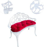 Mandolin Outdoor Park Garden Chair,All Chair Anti Rust Cast Aluminum Patio Yard Bench,Carved Rose Loveseat Bench for Backyard .Porch.Balcony.Lawn (White with Cushion)