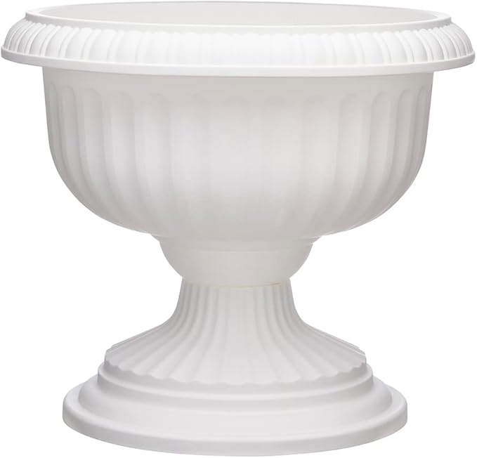 Southern Patio Dynamic Design 18 Inch Outdoor Home Resin Grecian Urn Versatile Planter Pot for Entryways and Backyard Patios, White