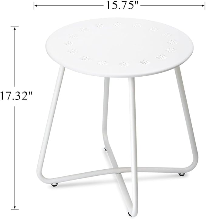 danpinera Outdoor Side Tables with Flower Cut Outs, Weather Resistant Steel Patio Side Table, Small Round Outdoor End Table Metal Side Table for Patio Yard Balcony Garden White