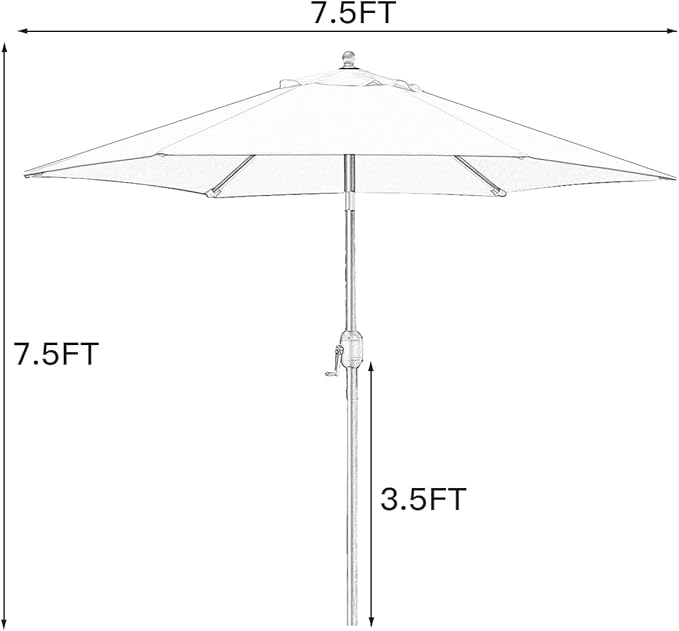 Sunnyglade 7.5' Patio Umbrella Outdoor Table Market Umbrella with Push Button Tilt/Crank, 6 Ribs (Tan)