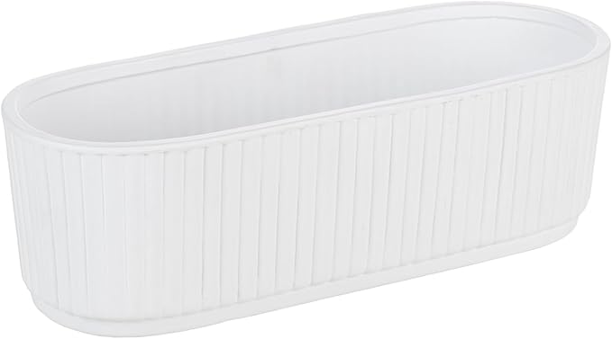 MyGift 12 Inch Ceramic Succulent Planter, Oval Matte White Planter Pot, Indoor Plants Flower Herb Garden Pot Window Box