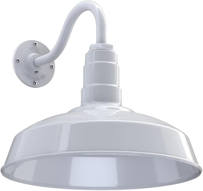 Wall Light, 16-Inch Dome Outdoor Barn Sconce in White Steel