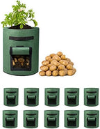 Delxo 10 Pack 10 Gallon Potato Grow Bags,Grow Bags for Vegetable with Window, Double Layer Premium Breathable Nonwoven Cloth for Potato/Plant Container/Aeration Fabric Pots with Handles in Green