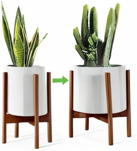 MUDEELA Plant Stand for Indoor Plants: Adjustable Width Fits 8–12 Inch Pots - Mid Century Modern Bamboo Plant Stand - 14.5 Inch Single Tier Small Floor Plant Holder, Dark Brown, 1 Pack (Without Pot)
