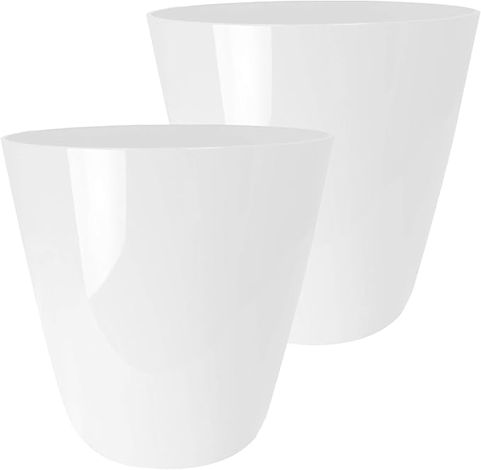 The HC Companies Aria Round Self-Watering Pot - Lightweight Plastic Planter for Herbs & More - Durable Plant Pots for Indoor Plants & Outdoor Plants (12" Glossy White, Pack of 2)