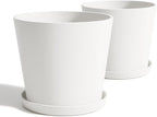 Wide Planters for Outdoor Plants, Extra Large Indoor Flower Pots for Garden, Front Porch, Patio - Round Resin Planter Set of 2 (White, 16 inch - 2 Pack with Saucers)