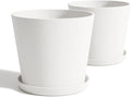 Wide Planters for Outdoor Plants, Extra Large Indoor Flower Pots for Garden, Front Porch, Patio - Round Resin Planter Set of 2 (White, 20 inch - 2 Pack with Saucers)