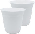 The HC Companies 12 Inch Eclipse Round Planter Pots with Drainage Holes & Attached Saucer, Lightweight UV-Resistant Plastic Indoor & Outdoor Planters, 2-Pack Flower Pots for Garden & Home Decor, White