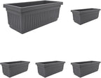 The HC Companies 30 Inch Venetian Rectangular Window Planter Box - Lightweight Plastic Indoor Outdoor Plant Pot with Drainage for Windowsill, Herbs, Flowers, Warm Gray (Pack of 5)