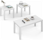 Furinno Classic Living Room Table Set of 3, Modern Rectangle Coffee Table with 2 Side Tables, End Tables, 1.65 Inch Thick Tabletop for Living Room, Home Office, White