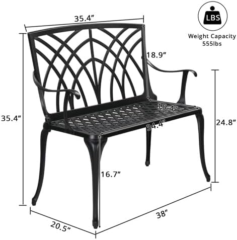 Outdoor Bench, 38" Black Aluminum with Orchid Backrest