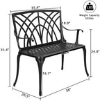 Outdoor Bench, 38" Black Aluminum with Orchid Backrest