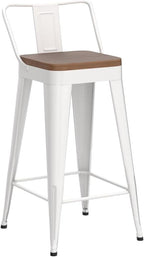 WENTMENT Metal Bar Stools Set of 4 Counter Height Bar Stools Barstools with Removable Back 24" Kitchen Bar Stools with Wooden Seat,Off White