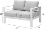 Kiss the Water Outdoor Patio Furniture Loveseat Sofa, All-Weather Metal Aluminum Patio Couch with 5" Thick and Soft Cushion and Wide Arm, Outdoor Couch for Balcony, Porch, Backyard