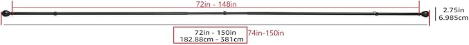Amazon Basics Adjustable Heavy Duty Curtain Rod for Windows, Round Finials, 1-Inch Rod, 72" to 144", Nickel, 1-Pack