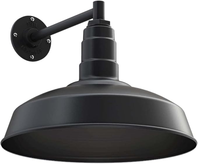 Wall Light Barn Sconce with 16-Inch Dome in Matte Black Steel