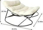Patio Outdoor Rocking Chair,Oversized Papasan Rocking Chair with Cushion,Lounge Chair Outdoor/Indoor,Supports 450 Lbs,Comfy Chair for Garden/Lawn/Brown/Bedroom/Living Room,White