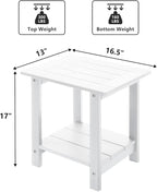 Double Adirondack Outdoor Side Table Weather Resistant, Patio Rectangular End Table for Adirondack Chair, White