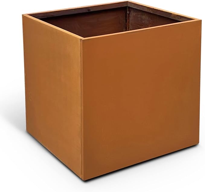 Corten Steel Planter Box Large Outdoor Planter 24 Inch Square Cube Planters Rustic Metal Garden Flower Pot for Commercial Residential Patio and Yard