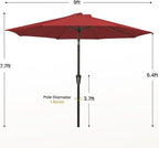 MEWAY 9ft Patio Umbrella Outdoor Table Umbrellas with Push Button Tilt and Crank, Market Umbrella 8 Sturdy Ribs for Deck, Garden, Pool and Backyard, Red