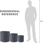 Kante 9.8",12.6",15.7" Dia Round Concrete Planter Set of 3, Modern Style Large Cylindrical Plant Pot with Drainage Hole and Rubber Plug for Indoor Outdoor Patio, Dark Gray