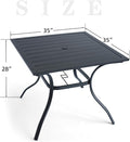 Dining Table for Patio, Square Steel Frame with Umbrella Hole, Black