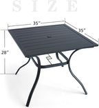 Dining Table for Patio, Square Steel Frame with Umbrella Hole, Black