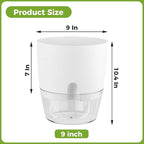 Planterhoma 5 Pack Self Watering Pots for Indoor Plants, 9 Inch Plant Pot Plastic Self Watering Planter for Orchid, Monstera, Lily, Large Clear Flower Pots with Drainage Holes and Wicking Rope, White