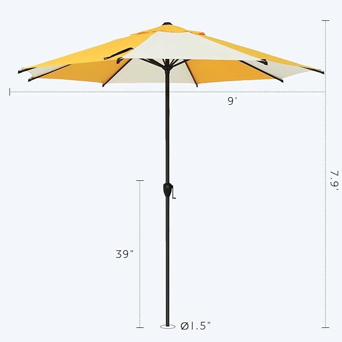 Abba Patio 9FT Lyon Outdoor Patio Umbrella Outdoor Table Umbrella with Crank Market Umbrella 8 Sturdy Ribs UV Protection Waterproof and Push Button Tilt for Garden Deck Backyard Pool,Yellow & Cream
