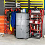 Rubbermaid Freestanding Storage Cabinet Five Shelf with Double Doors Lockable Large 690-Pound Capacity Gray For Garage/Outdoor Garden Tools/Toys/Power Tools/Pool Accessories Grey