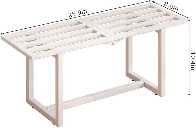 Modern Outdoor Plant Stand for Indoor Corner, Foldable Metal Plant Display Shelf for Multiple Pots,Mid Century Slatted Bench for Garden, Patio Load Bearing 330 lbs 26" L x 10.4" H x 8.6" W 2 Pack White