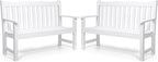 Stoog Outdoor Benches Set of 2, All-Weather HIPS Plastic Garden Bench with 800lb Capacity, Never Fade or Rot, Used for Patio, Porch, Backyard and Park, White