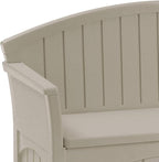 Suncast Outdoor Storage Bench - 50 Gallon Taupe Resin Outdoor Bench with Storage for Cushions, Tools & More. All-Weather Patio Deck Box with Seat for Porch, Pool, Yard, & Garden, Made in USA