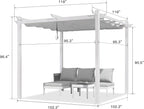 PURPLE LEAF 10' x 10' Outdoor Aluminum Pergola White Heavy-Duty Retractable Pergolas Patio Metal Pergola with Double Sun Shade Canopy and Light for Backyard Gardens Deck, White