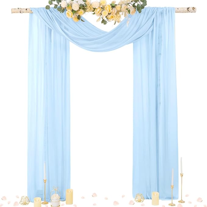 Outdoor Curtains: Blue Sheer Chiffon Arch Drapes, 2 Panels, 29 in x 20 Ft