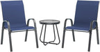 UDPATIO Patio Dining Set of 3, Outdoor Table and Chairs Set with Glass Table, 2 Stackable Patio Chairs with High Back, Outdoor Furniture Sets for Deck Garden Backyard Lawn Poolside (Blue)
