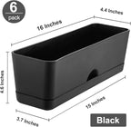 6 Pack Rectangle Planter 16x4.4 Inch Window Boxes Planters Rectangular Large Window Sill Planters Indoor Self Watering Plant Pots with Drainage Holes and Saucers Succulent Herb Flower Pots, Black