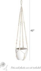 Mkono 43 Inch Macrame Plant Hanger Large for up to 12 Inch Pot Extra Long Hanging Plant Holder No Tassels Hanging Planter Basket with Wood Beads for Indoor Outdoor Boho Home Decor, Ivory