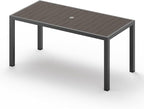 67" HDPS Outdoor Patio Dining Table, Aluminum-Edged Outdoor Dining Table with Umbrella Hole, Weather-Resistant for Lawn, Garden, Poolside and Indoor Use, Charcoal
