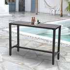 Outdoor Bar Table, Patio Console Pub Height Tables with Powder Coated Steel Frame, Weather Resistant Waterproof Top for Hot Tub, Balcony, Garden, Yard, Poolside (Black, 55" Bar Table)