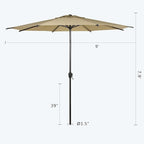 Abba Patio 9FT Lyon Outdoor Patio Umbrella Outdoor Table Umbrella with Push Button Tilt and Crank Market Umbrella 8 Sturdy Ribs UV Protection Waterproof for Garden Deck Backyard Pool Tan