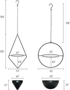 Metal Hanging Planters, Modern Plant Hanger with Pots, Set of 2 Black Plant Holders in Diamond and Round Shape, Small Wall and Ceiling Planter for Indoor Plants, Home Décor- Black
