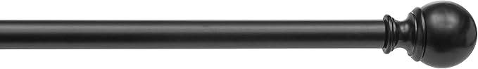 Amazon Basics Adjustable Curtain Rod for Windows, Round Finials, Easy Installation, Sturdy, 1-Inch Rod, 36" to 72", Black, 2-Pack
