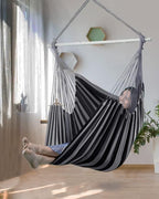 XXL Hammock Chair Hanging Rope Swing with 2 Cushions - Max 500lbs-Perfect for Patio, Porch, Bedroom, Backyard, Indoor or Outdoor - Includes Hanging Hardware Kits