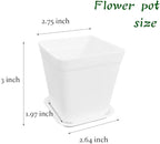24 Pack 3 Inch White Square Plastic Plant Pots with Saucers,Nursery Seedling Pots with Drainage Hole,Small Planter Containers for Succulents,Flowers,Indoor Outdoor Garden,Home Office Balcony Decor