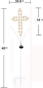 White Cross Garden Stake Solar Lights Metal Hydrangea Cross Stake Memorial Gift w/ 28 LEDs Perfect Sympathy Gifts (10" W x 40" H)