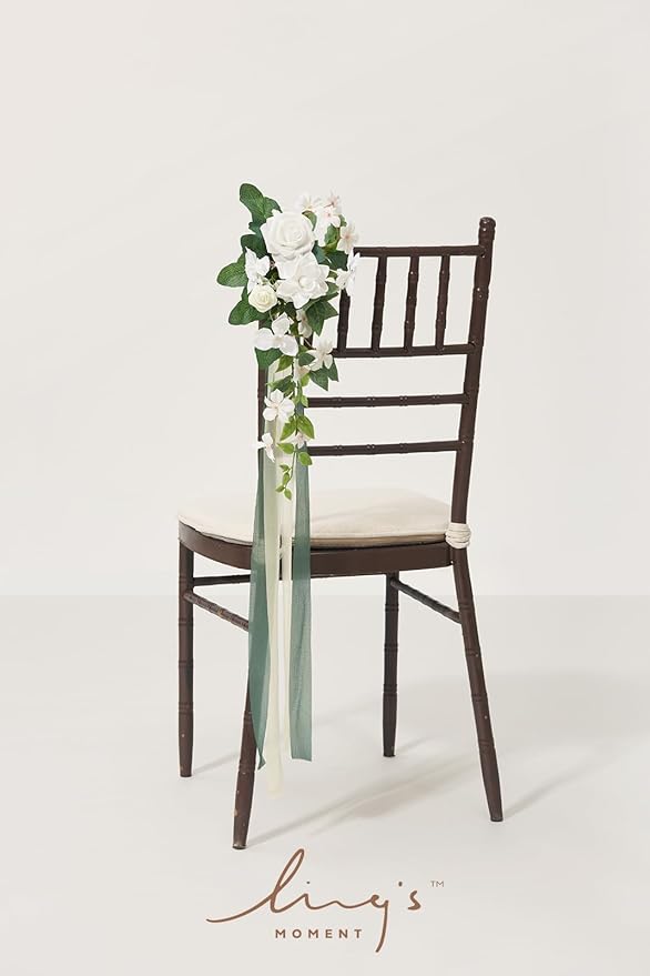Artificial Flowers: 8 Pcs White and Sage Aisle Pew Decor for Weddings