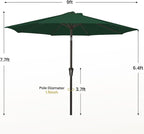 MEWAY 9ft Patio Umbrella Outdoor Table Umbrellas with Push Button Tilt and Crank, Market Umbrella 8 Sturdy Ribs for Deck, Garden, Pool and Backyard, Dark Green
