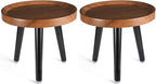 Indoor Plant Stand,Wood Mid Century Plant Table in Walnut Finish,Tall Plant Stand for Flower Pot,Modern Round Small Side End Table with Raised Design (Walnut, 12"x10.8" 2 Pack)